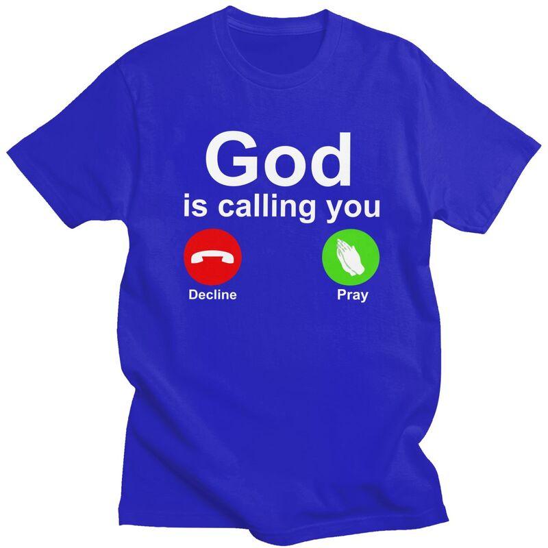 Custom God Is Calling Decline Or Pray Tshirts for Men Short Sleeves Casual T Shirt Tshirt Loose Fit 100 Cotton Tees Gift