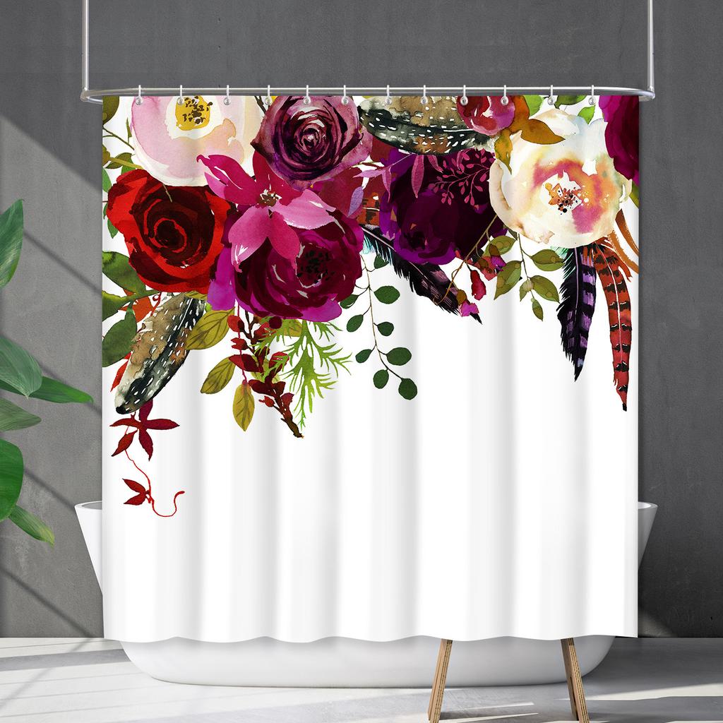 Зеленое растение Водонепроницаемая и устойчивая к плесени полиэстеровая шторка для ванной комнаты Шторка для душа Разделительная шторка Без пробивания