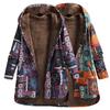 Women Vintage Loose Hooded Coat Floral Printed Fleeces Lining Buttoned Plus Size Winter Warm Parka