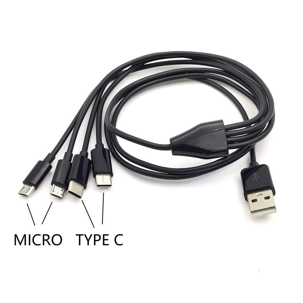 Кабель для множественной зарядки Несколько зарядных шнуров USB на Type-C/Micro USB Шнур питания Портативный шнур питания 100 см/39,37 дюйма
