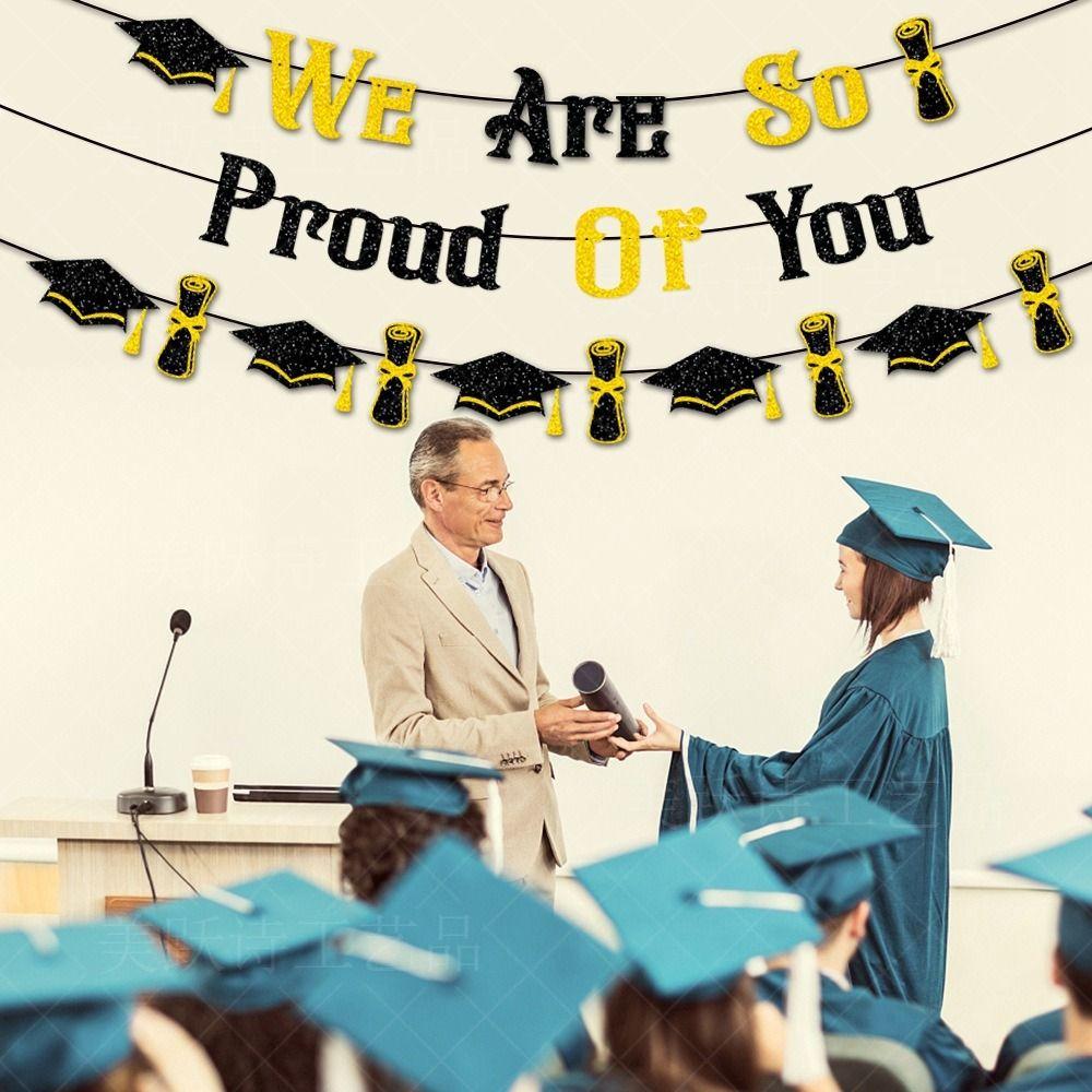 Gold Shining Glittery Gold Garland Glitter Decor Graduation Hanging Banner Photo Background