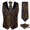 Silk Suit Vest for Men Black Gold Jacquare Waistcoat Necktie Hanky Cufflinks 4pc