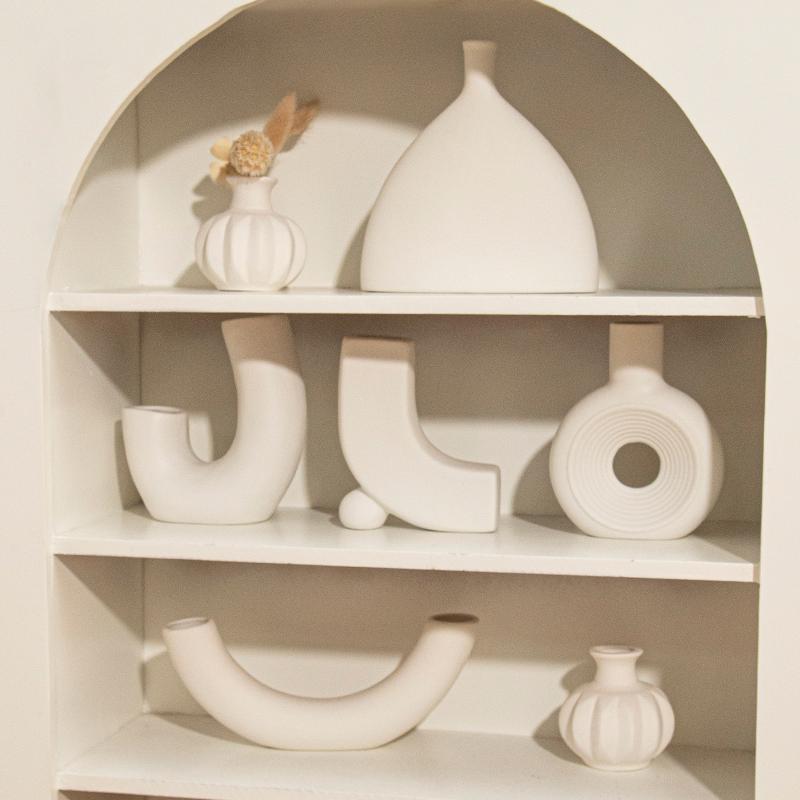 Керамическая ваза INS Белая скандинавская ваза Круглая полая керамическая ваза-пончик Цветочный горшок Декоративные вазы для сухоцветов Украшение гостиной