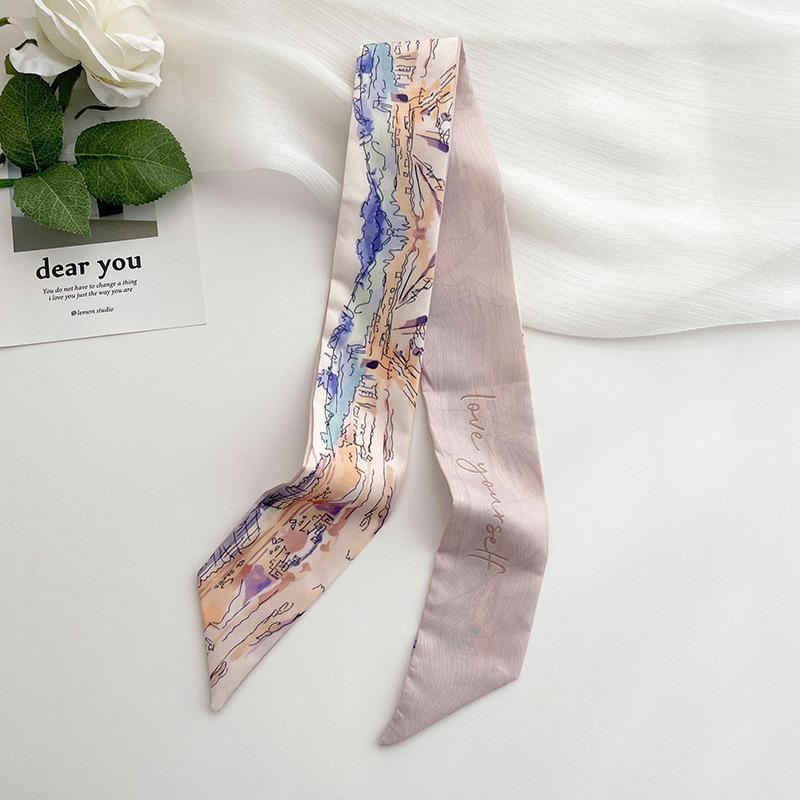 Long Silk Scarf, High-end New Versatile Hair Tie Streamer, Atmosphere Ribbon, Spring and Summer Decorative Scarf, Tied Bag Streamer