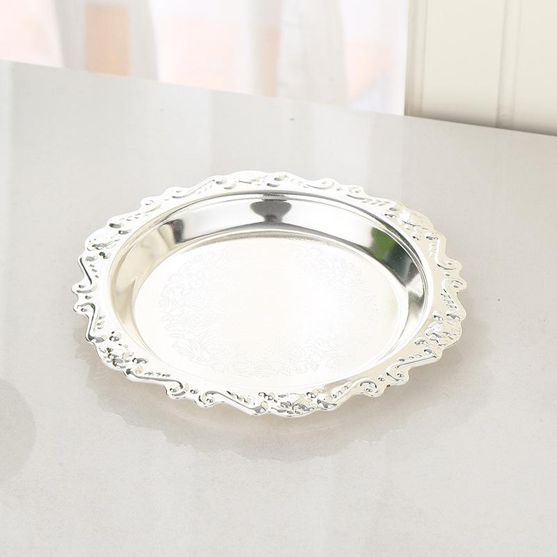 Retro Luxury Silver Plated Plates Cake Dessert Tray High Tea Snack Fruit Dish Jewelry Storage Tabletop Decor Home Hotel Supplies