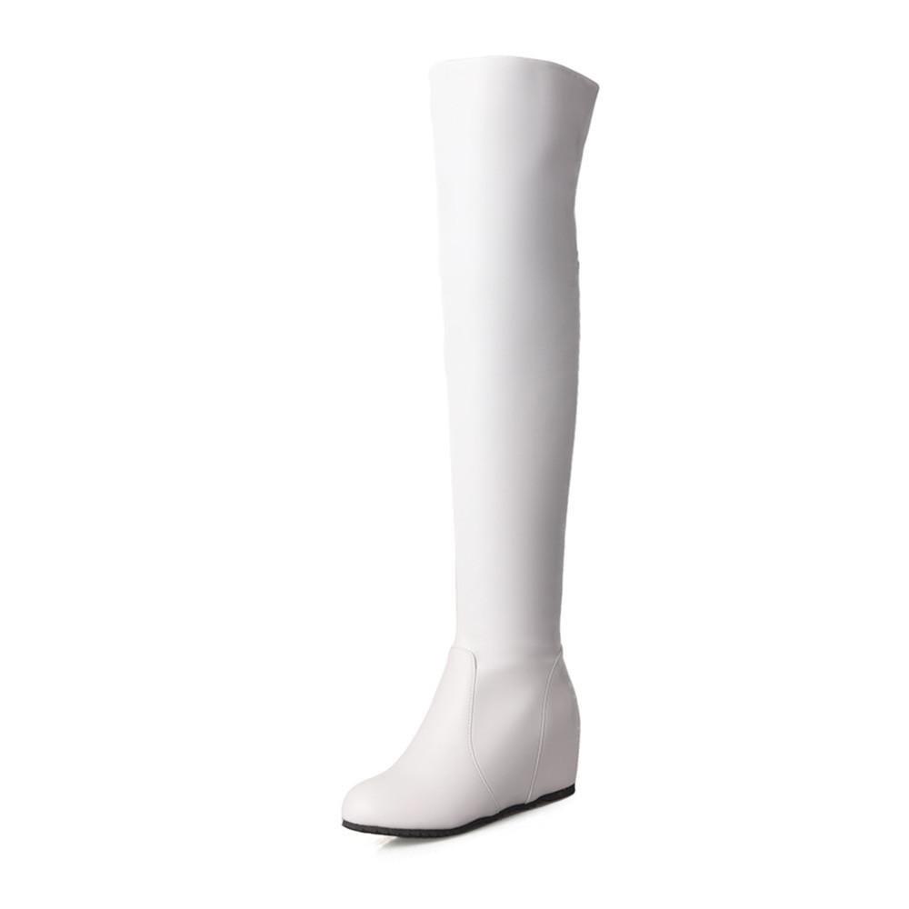 Модные Сексуальные Узкие Ботфорты Женские Внутренняя высота Танкетка Длинные Сапоги Высокий Каблук Сапоги Выше Колена Боковая Молния Женские Ботинки Обувь 34-43