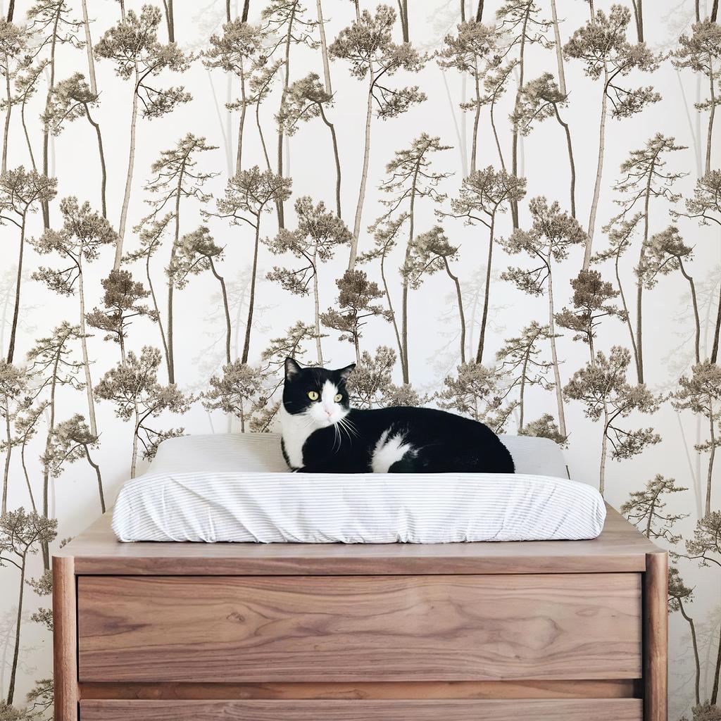 Коричневые Лесные Виниловые Обои Деревья Самоклеящиеся Водонепроницаемые Наклейки для Шкафа Ретро Ванная Кухня Настенное Украшение Фреска