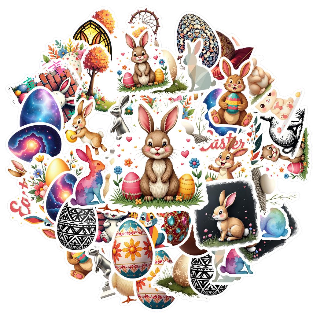 35-70pcs Easter Decorations Stickers Color Eggs Rabbit Graffiti Sticker Pack Gift Diy Skateboard Phone Laptop Diary Book