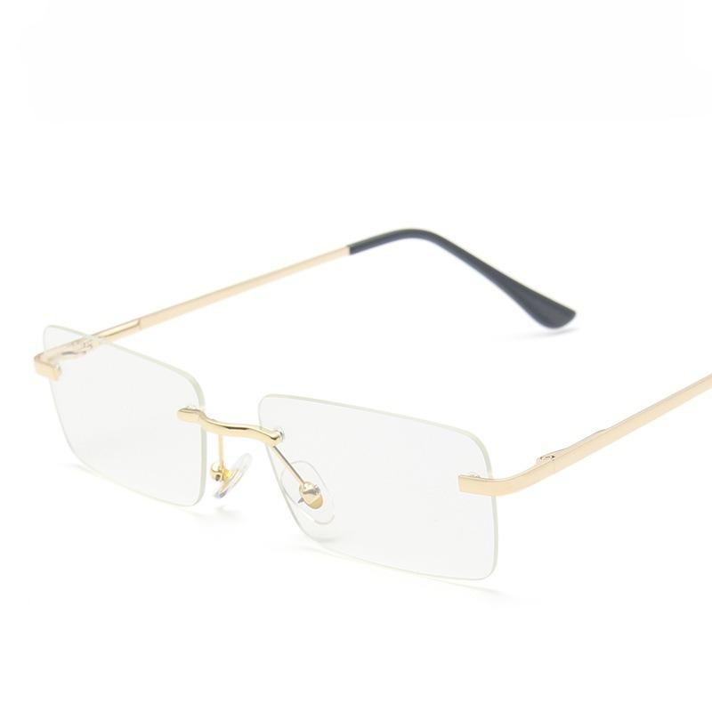 Frameless Square Sunglasses Women Retro Spring Hinge Glasses Ultra Lightweight Flexible Temples Anti-UV Classic Chic Eyewear