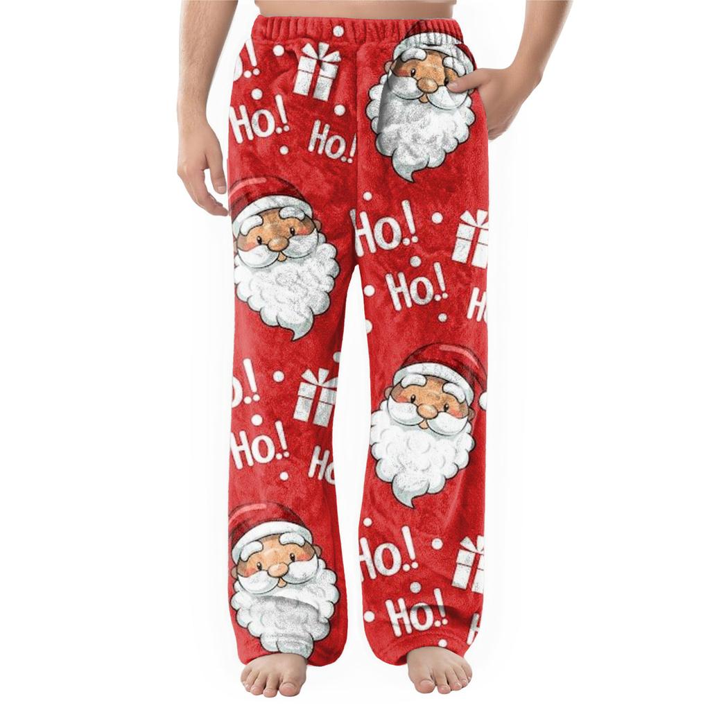 Men's Flannel Pocket Casual Pants, Printed Pocket Casual Pants, Home Sleeping Pants