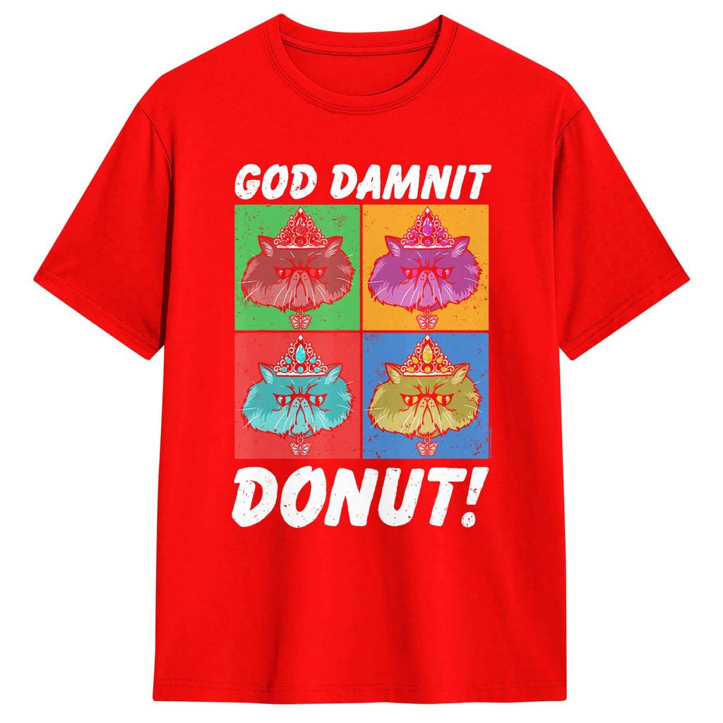 Unisexs TShirt God Damnit Donut Cat Pop Art DCC Vintage Cotton Tee Shirt Short Sleeve T Shirts Crewneck Clothing Gift Idea