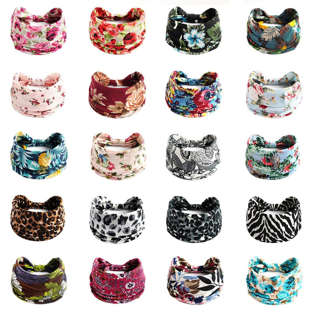 Новая винтажная эластичная повязка на голову из высококачественного хлопка в стиле бохо, популярная бандана, широкий тюрбан, мягкие повязки на голову, цветочный принт, узел, аксессуары для волос, новые для женщин