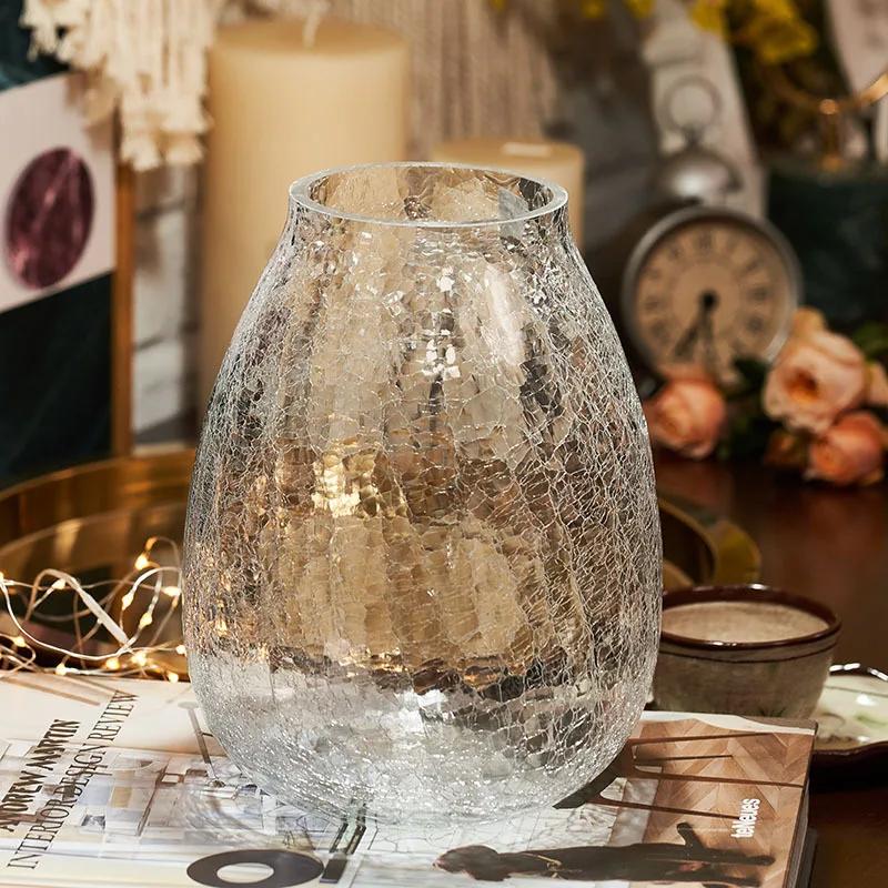 Light Luxury Lucite Ice Flower Glass Vase American Home Decor Clear Flower Vase Living Room Decoration Amber Vase