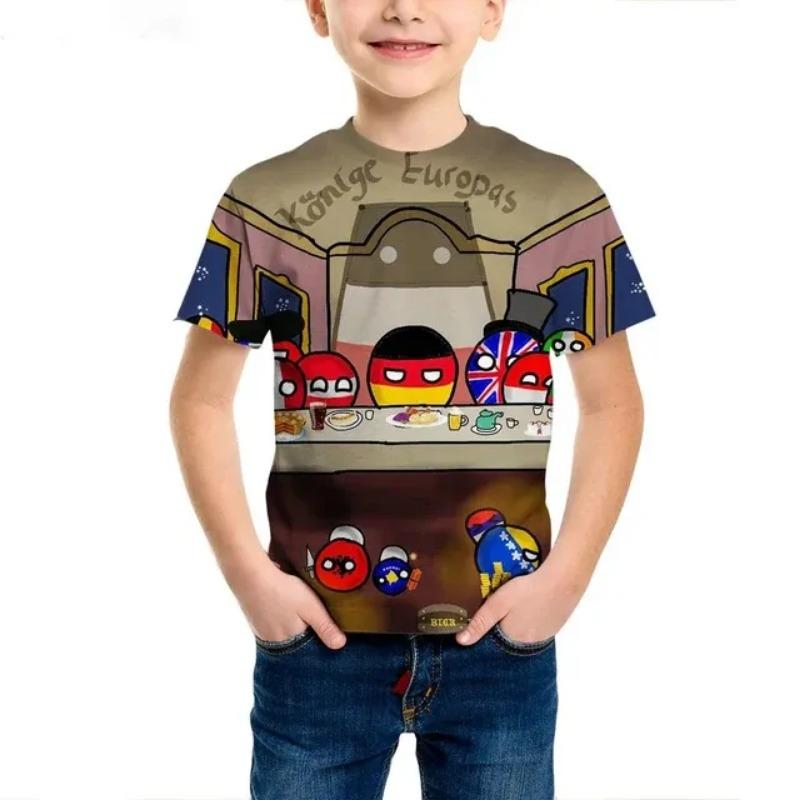 Polandball Countryballs Смешные детские футболки с 3D-принтом для мальчиков и девочек Ежедневные футболки с национальными мотивами для европейских болельщиков Футболки с аниме для детей с мультяшным принтом