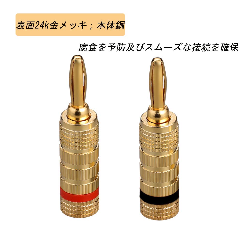 EIGHTNOO Banana Plug Speaker Cable Wire for Wall 24K Gold Copper Metal Shell 4-Pack Plates, Plated, Screw-In, Solderless,
