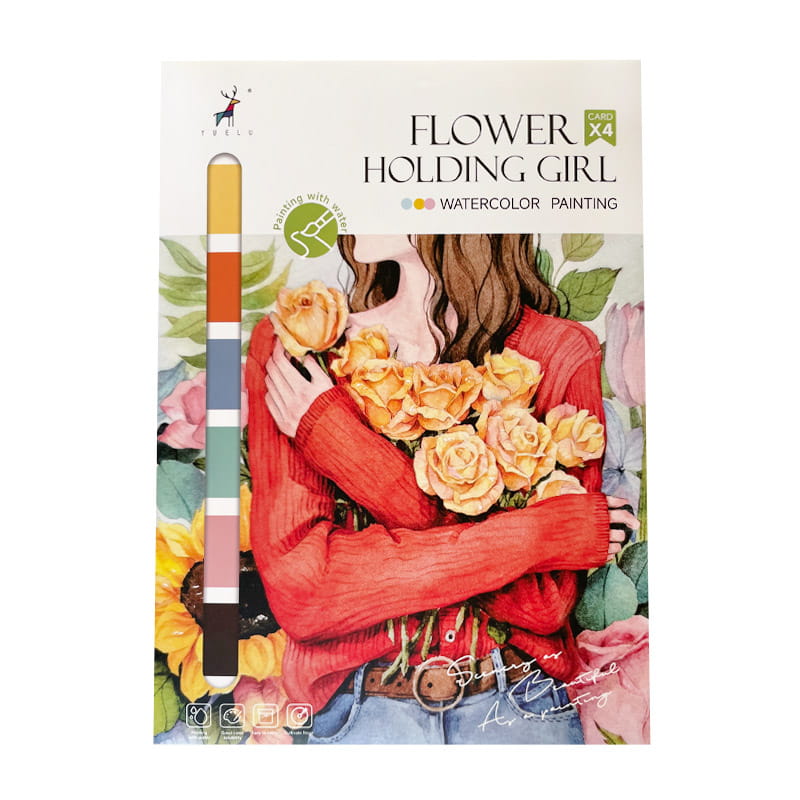 Watercolor Painting - Girl with Flowers - 4 Elements