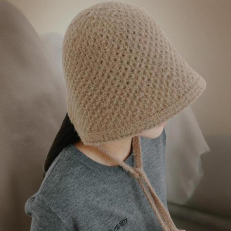 Women's Basic Wool Chin Strap Bucket Hat Winter Everyday Fashion