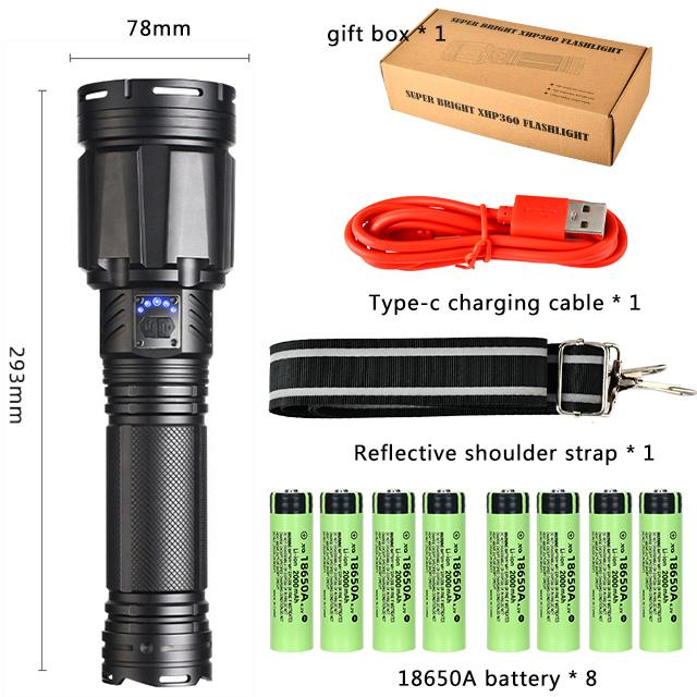 Мощный светодиодный фонарик мощностью 100 Вт, перезаряжаемый через USB, масштабируемый фонарь со встроенным аккумулятором 10000 мАч, аварийный фонарь для улицы