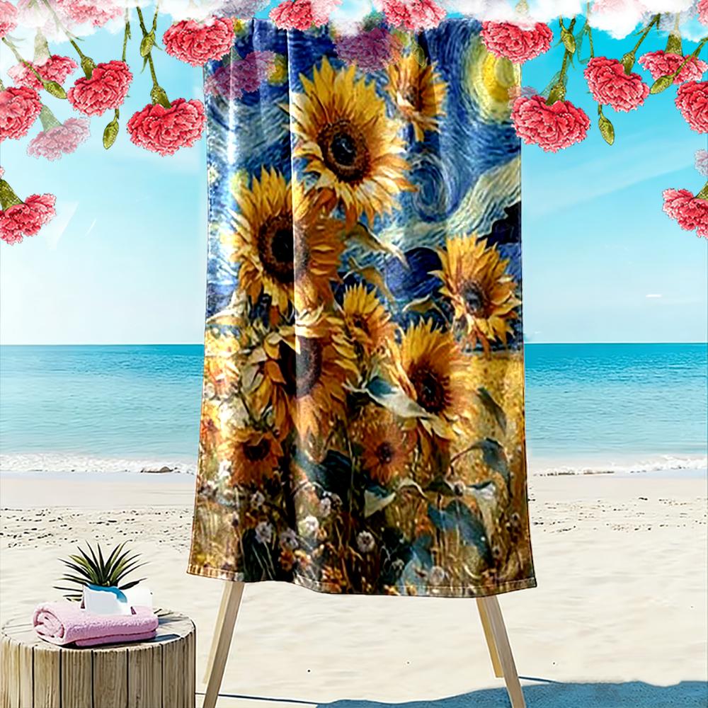 Sunflowers and Starry Night Art Design Beach towel quick-drying for travel outdoor sports jogging beach and swimming