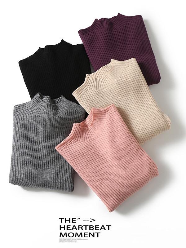 Women's High Neck 100% Wool Sweater - Seamless Knitwear for Autumn & Winter