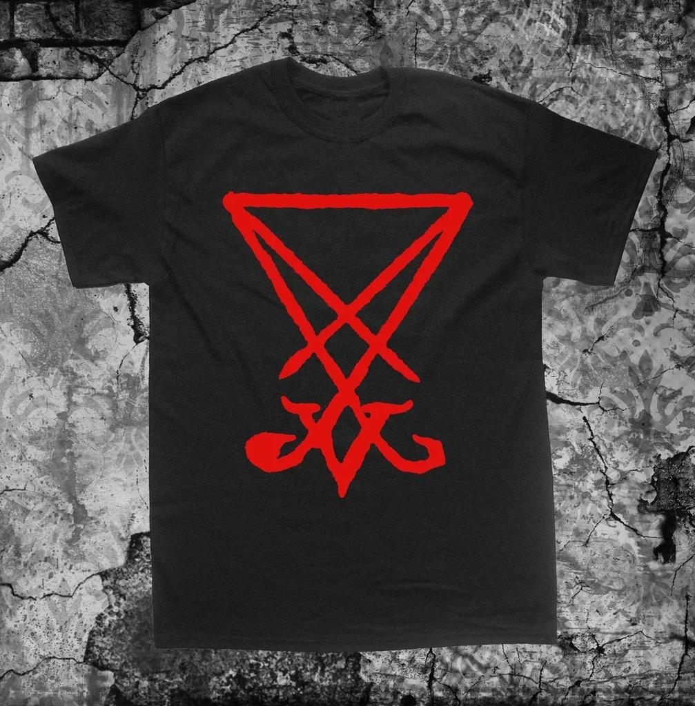 Sigil of Lucifer Shirt Punk Occult Gothic Evil Satan Goat's Head Pentagram Satanic Goat of Mendes 100% Cotton Plus Tops#Color