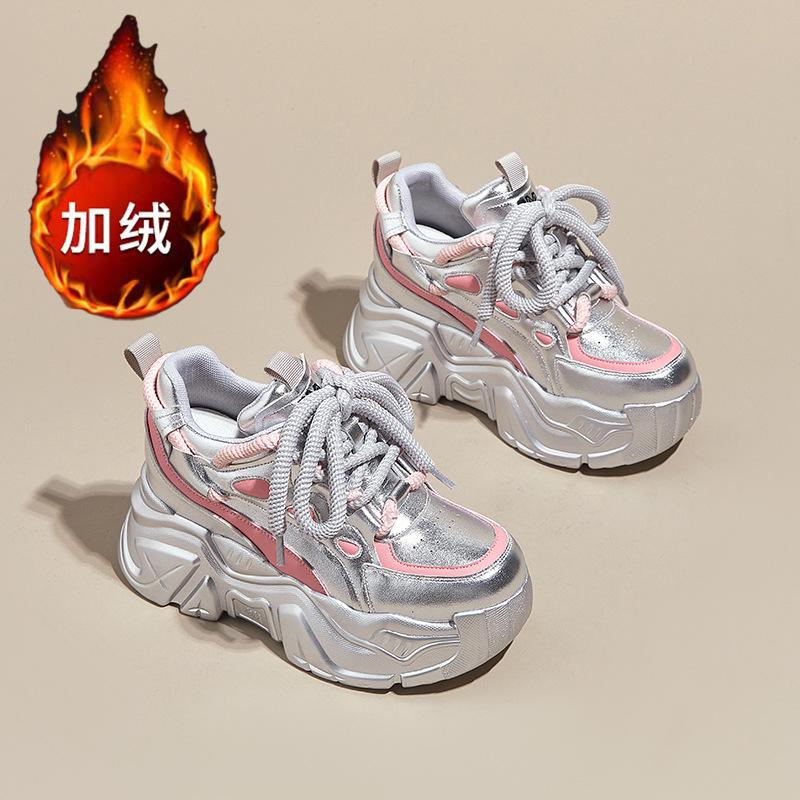 Кожаные туфли на платформе-маффине, папины кроссовки, женские, осенние, новинка, с круглым носком, на шнуровке, с скрытым каблуком, женская обувь, универсальные спортивные туфли