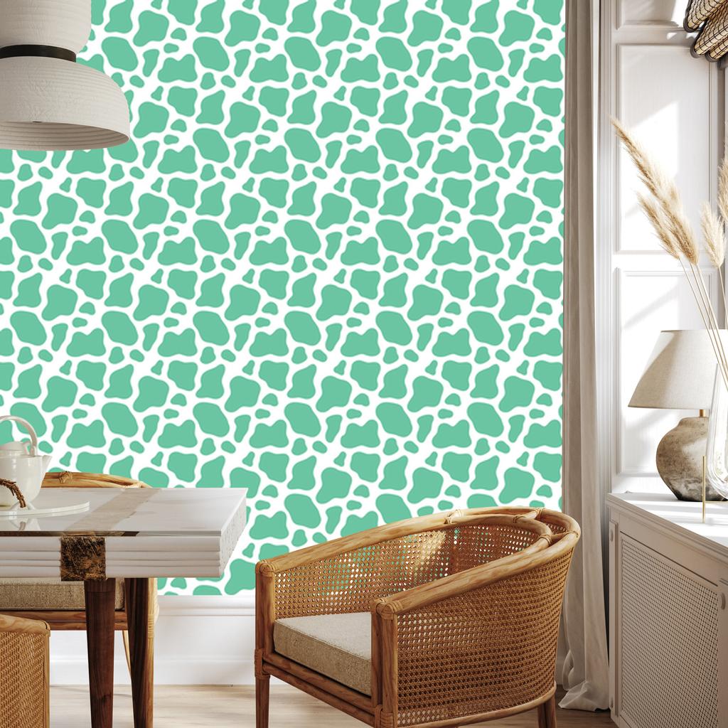 Cow Patches Wallpaper, Sea Green, Mint and White for Living Room and Bedroom 50x1000
