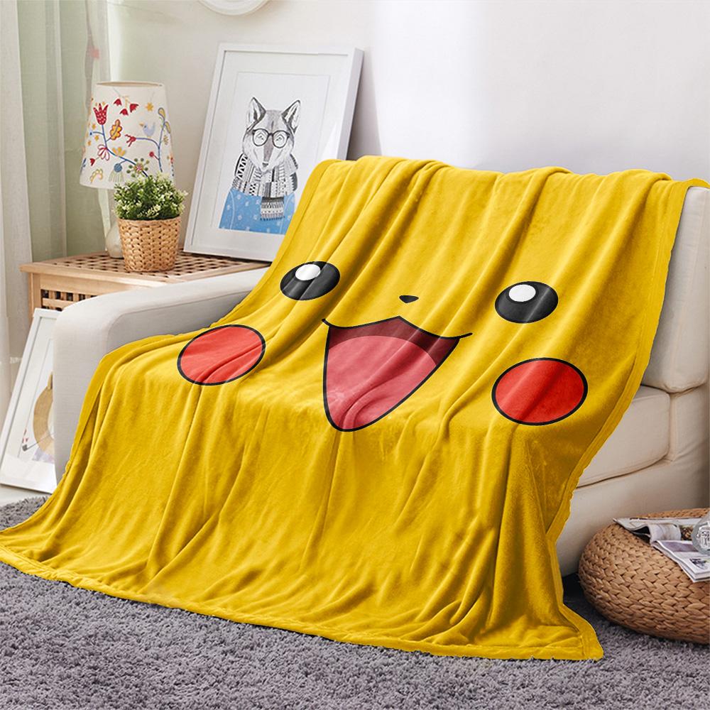 Yellow-background Pikachu Print Flannel Blanket, High quality Comfortable for All Seasons, Home Decor, Warmth and Comfort