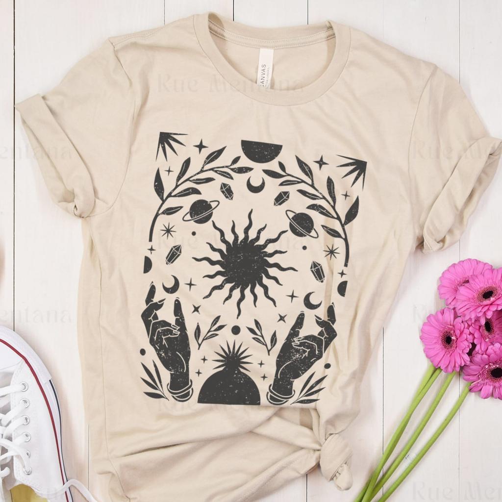 Boho Floral Art Nouveau T-Shirt, Mystical Wildflowers