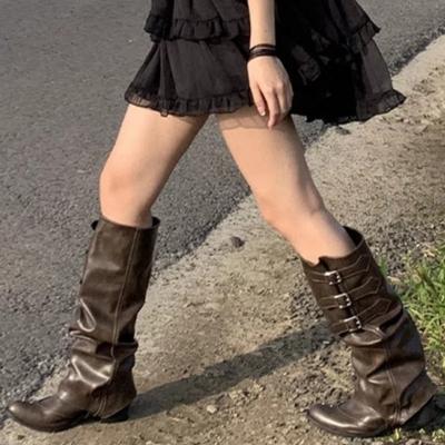 Модные женские ботинки 2024 года, новые зимние модные повседневные туфли для женщин, высокие каблуки, квадратные каблуки, острый носок, однотонные, Zapatos De Mujer