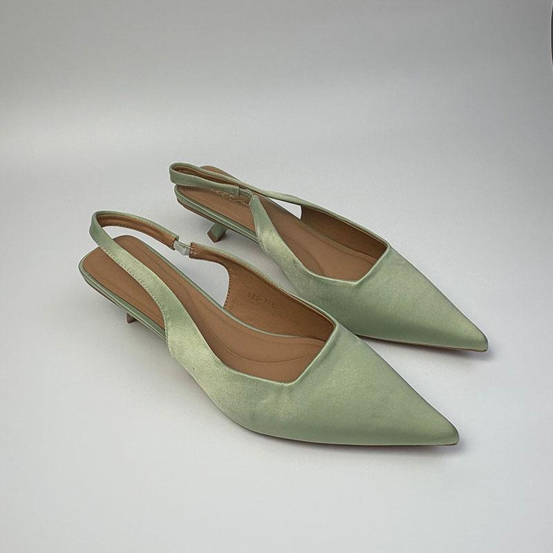 Мода Мода Шелковые Женские Туфли-Босоножки на Среднем Каблуке Женская Обувь с Острым Носком Повседневная Женская Обувь Сандалии на Каблуке 3,5 см Обувь Слипоны Туфли-Лодочки