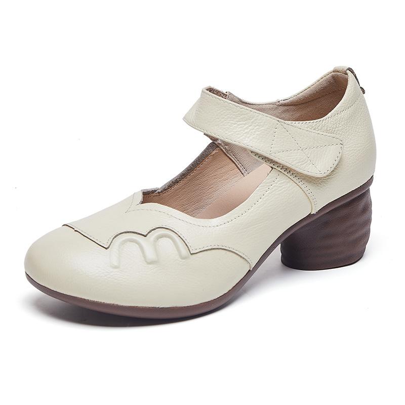 Туфли-лодочки в стиле ретро для женщин на среднем каблуке ручной работы Туфли Мэри Джейн 2024 Женские винтажные элегантные туфли-лодочки из натуральной кожи