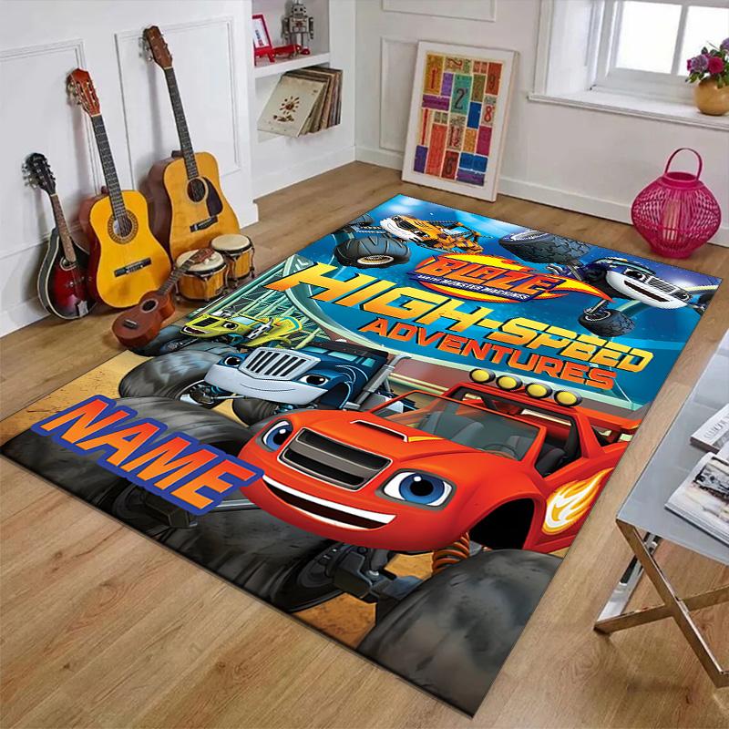 Custom Blaze and the Monster Machines Mat Personalized Name, Polyester Washable Indoor Entryway Rug, Gift for Christmas, Easter, Thanksgiving Day