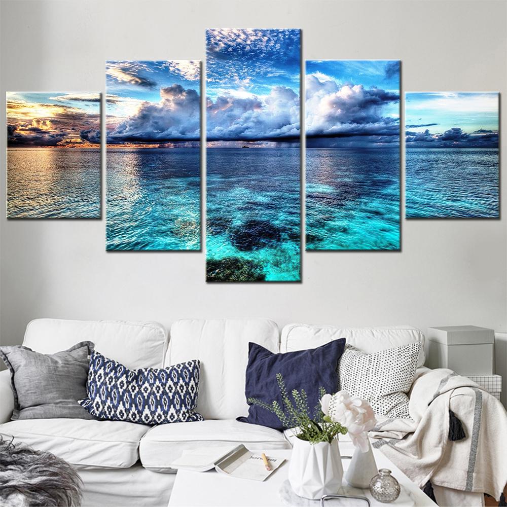 5 Pieces Set Canvas Wall Art - Sky Calm Waters Landscape Decorations for Home Room Poster Print