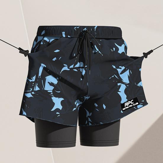 Мужские летние плавки с эластичной резинкой на талии и принтом, шорты для плавания с поддерживающими компрессионными вкладышами, карманами с принтом, плавки для плавания