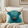 Turquoise Highland Cow Pillow Case Double-Sided Plush Sofa Cushion Covers Organic Breathable Invisible Zipper