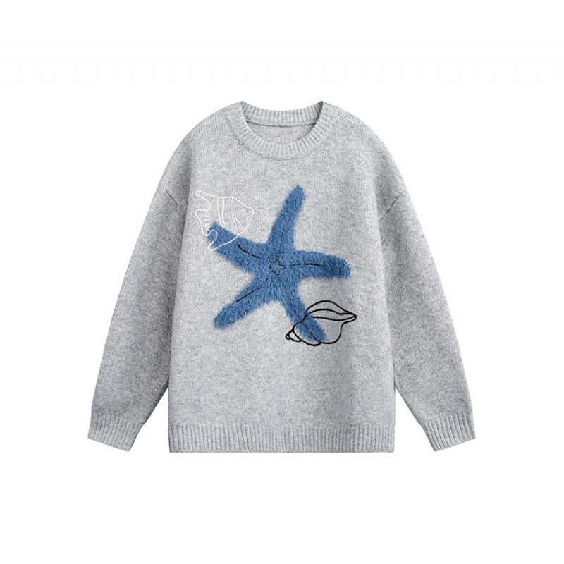 Unisex Oversized Crewneck Knit Sweater Starfish Casual Winter Pullover Teens