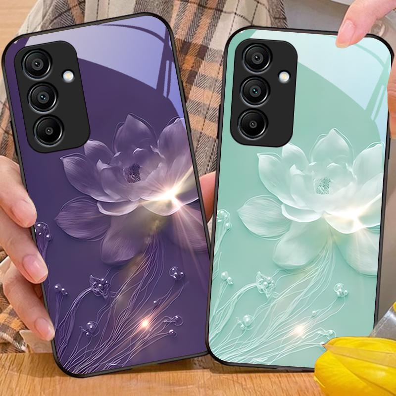 Красочный китайский лотос для Samsung Galaxy A15 5G 54 4G 51 50 24 35 90 71 12 51 53 52S 80 22 34 Черный чехол для телефона из закаленного стекла