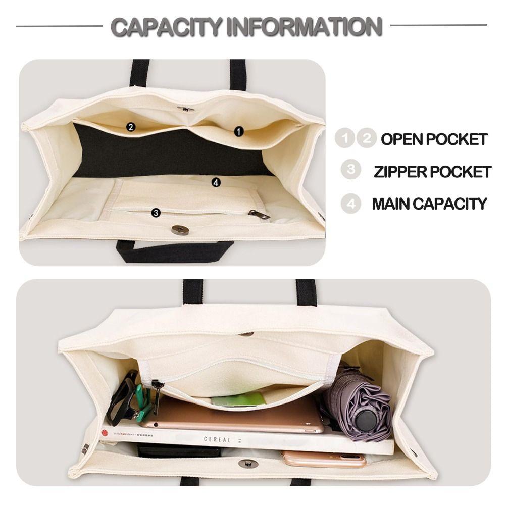 Magnetic Closure Canvas Tote Bag Soft Handle Large Capacity Multi-Pocket Handbagor Durable Stylish Work Bags Daily Use