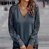Women's Fashion Casual Autumn Winter Color Print Long Sleeve V-Neck Blouses & Shirts