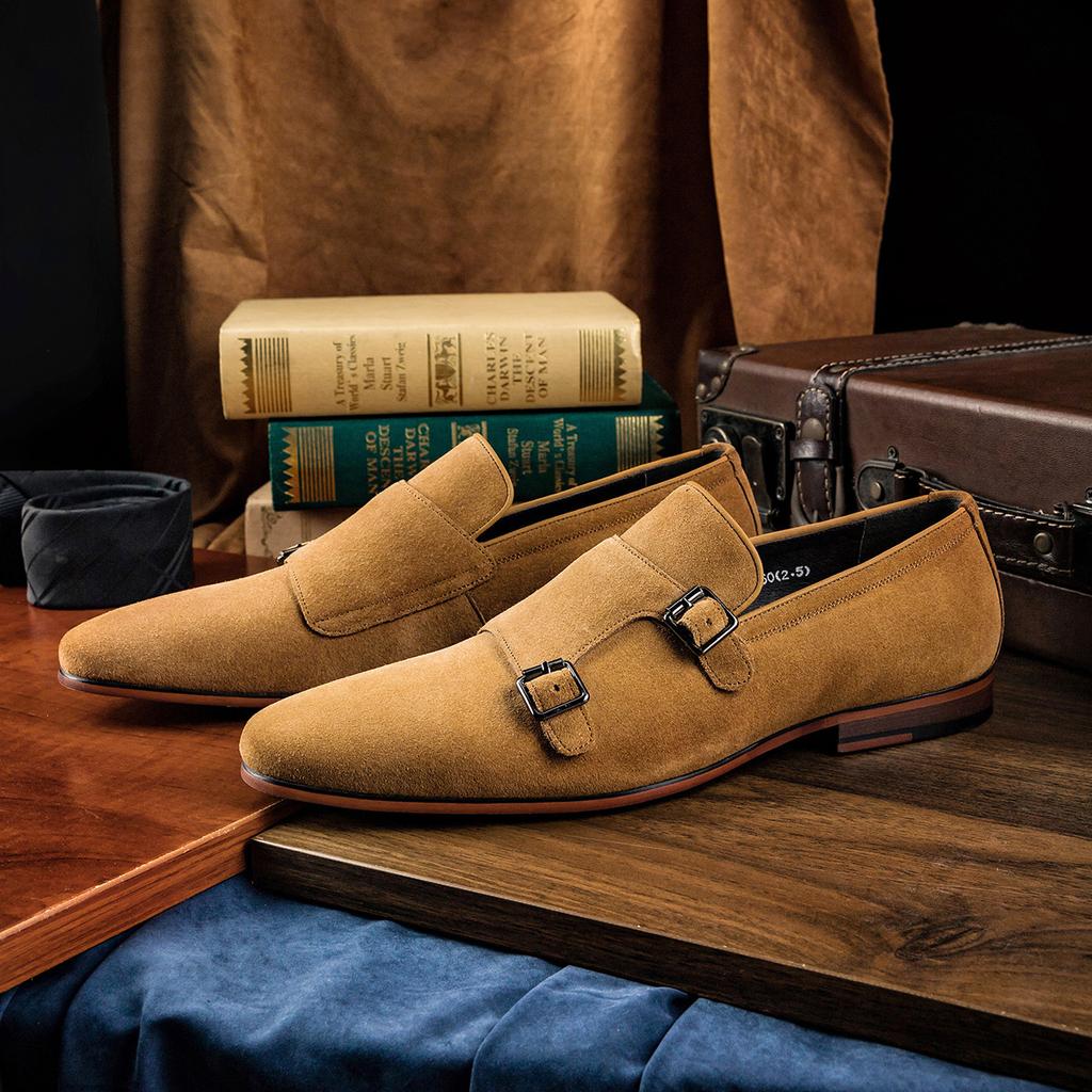 Новые монки из коровьей замши с двойной пряжкой, желтые дышащие мужские повседневные туфли ручной работы, мужские туфли Zapatos De Hombre