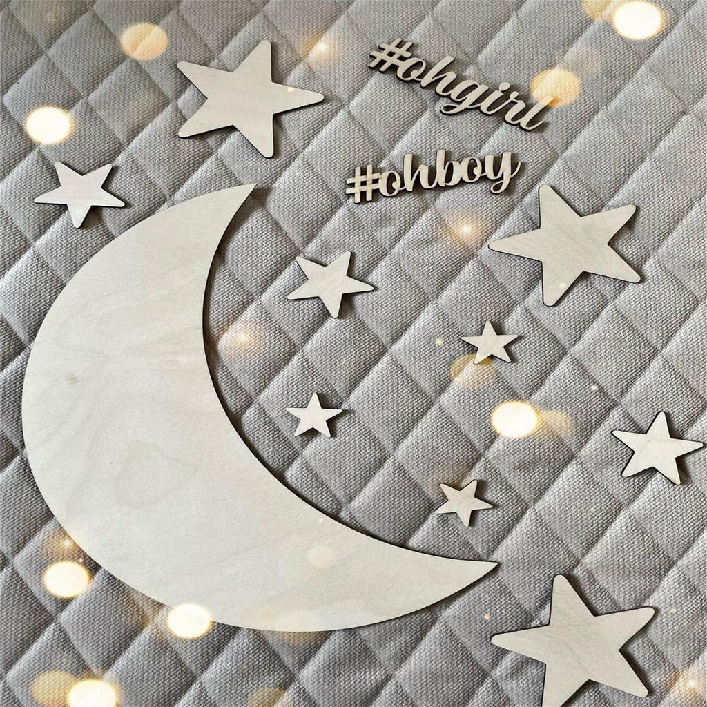 Decorate Wooden Stars Decorate Baby Nursery Rattan Moon Wall Decorate Wooden Nursery Children Baby Children Boys Girls Bedroom Decoration
