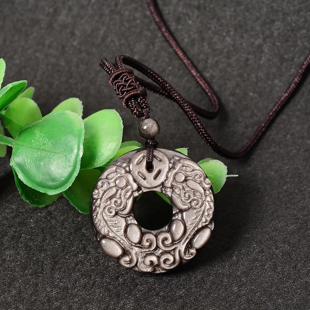 Натуральный Черный Обсидиан Пиксиу Застежка Безопасности Кулон Ожерелье для Мужчин и Женщин