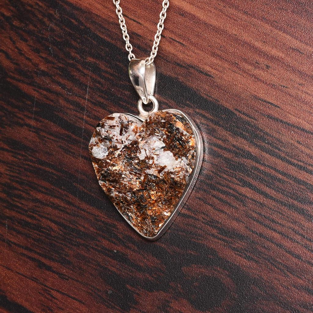 Natural Astrophyllite Necklace, 925 Sterling Silver Necklace Pendant, Handmade Silver Jewelry, Raw Crystal Druzy Heart Necklace, Gift For Her
