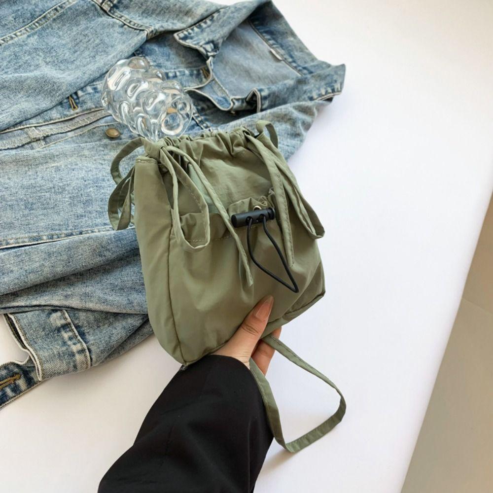 Korean Style Drawstring Canvas Bag Purse Mobile Phone Bag Casual Nylon Shoulder Bag Outdoor