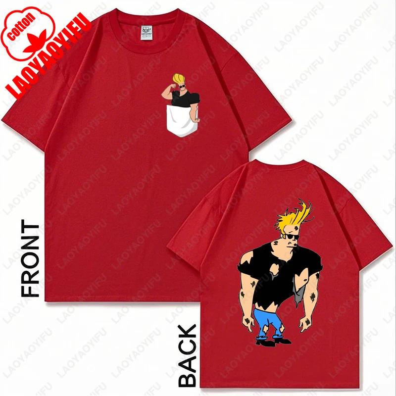 Винтажная футболка Johnny Bravo с мотоциклом 90-х, смешная, мультяшная, для мужчин, женщин, ретро, классическая, с ТВ-шоу, хипстерские, хлопковые топы, подарок