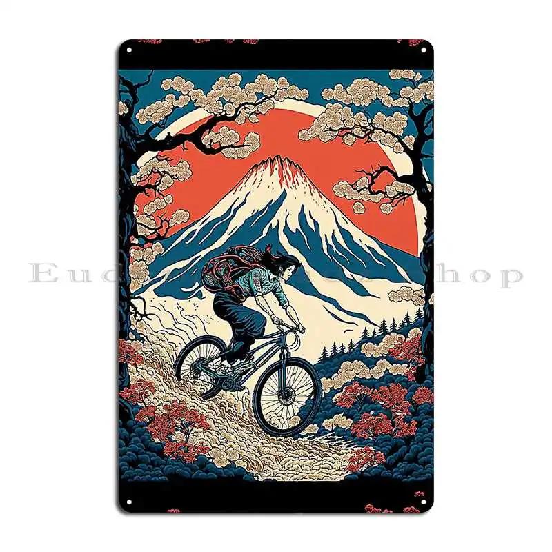 Ukiyoe Cyclist A Traditional Japanese Woodblock Metal Sign Decoration Custom Create Kitchen Pub Tin Sign Poster