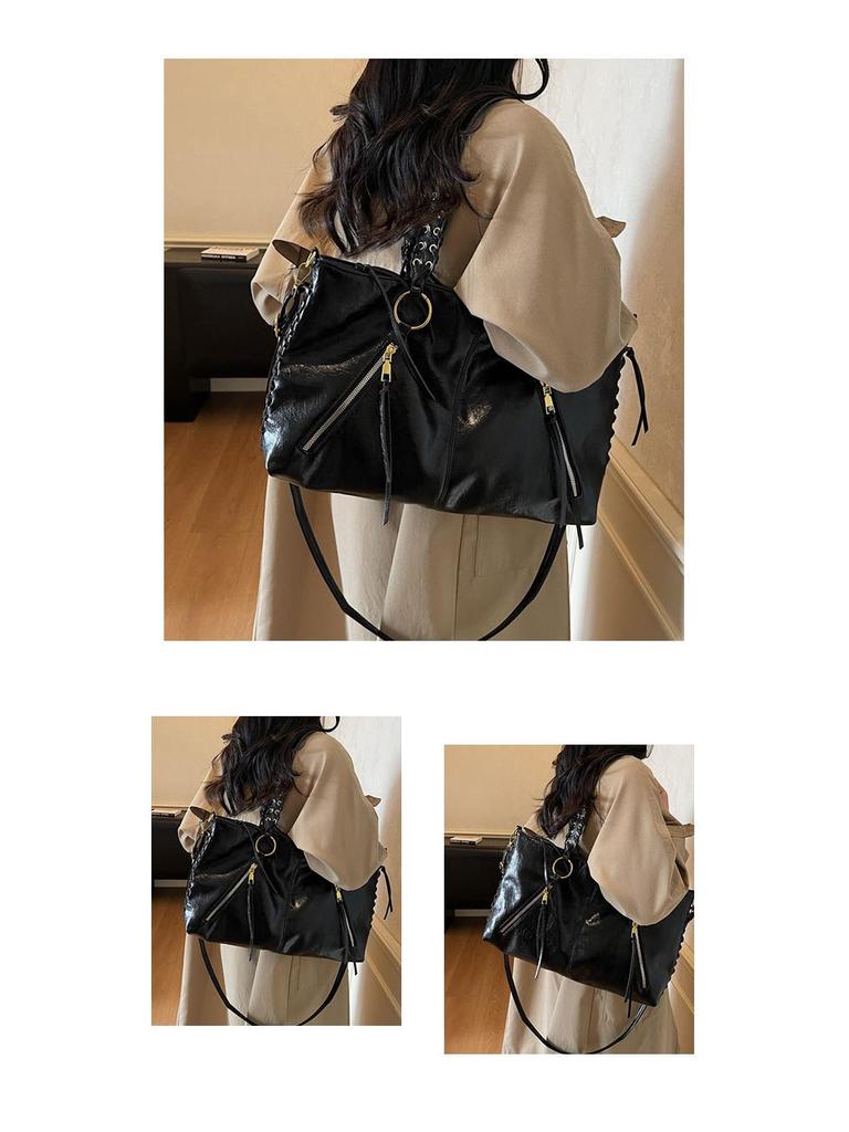 Women's Retro Large-Capacity Shoulder Tote - European & American Style Versatile Handbag with Drawstring