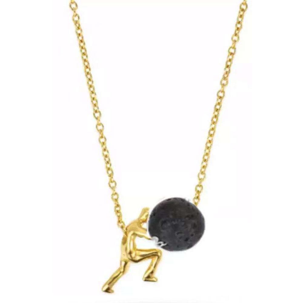 Man Pushing Stone Sisyphus Necklace Personality Simple Pendant Necklace Silver Color Perseverance Symbol Jewelry Accessories