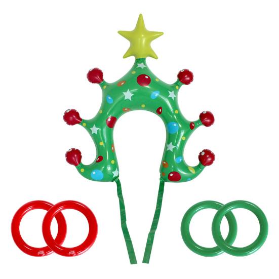 Christmas Party Inflatable Ring Toss Game Xmas Tree Shaped Headband Ring Toss Toy Holiday Party Favors for Adults And Kids